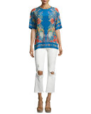 Enchanted Garden Silk Tee, Blue