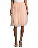 Satin-Band Tulle Midi Skirt, Pink