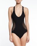 Martinique Netting One-Piece Swimsuit, Black