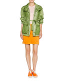 Glazed Suede A-Line Mini Skirt, Tangerine