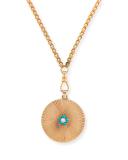 14K Gold Medallion Diamond Pendant Necklace with Turquoise