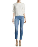 Studded Skinny Ankle Jeans, Light Authentic Blue