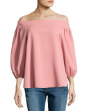 Draped Twill Off-the-Shoulder Top