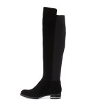Sabrina Chain-Trim Suede Knee Boot, Black