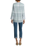 Long-Sleeve Split-Neck Striped Tunic, Champion Navy