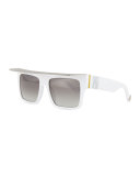 Shady Acetate Shield Sunglasses, White/Silver