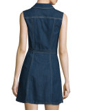 Sleeveless Zip-Front Denim Shirtdress, Saint Tropez Night