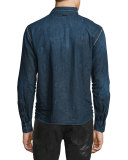Denim Snakeskin-Textured Shirt, Navy