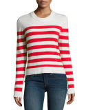 Lillian Striped Cashmere Crewneck Sweater, Navy/White