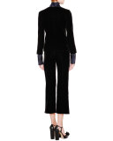Striped Mock-Neck Bell-Sleeve Top, Navy