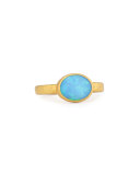 24K Opal Cabochon Amulet Ring, Size 6.5