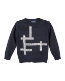 Crossword Puzzle Pullover Sweater, Blue, Size 2T-7Y