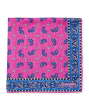 Paisley-Print Silk Pocket Square, Pink