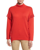 Heritage Fringe-Trim Turtleneck Sweater, Red