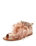 Feather-Ankle Flat Sandal, Neutral