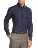 Tonal Dot-Print Sport Shirt, Navy
