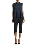 Sleeveless Mock-Neck Sweater, Indigo