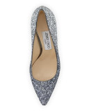 Romy Glitter Pointed-Toe 100mm Pump, Navy/Silver