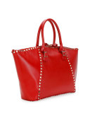 Rockstud Medium Top-Zip Leather Tote Bag, Red (Rosso)