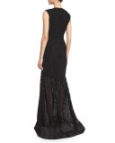 Sleeveless Eyelet Mermaid Gown, Black
