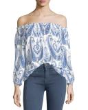 Bamboo Paisley-Print Silk Top