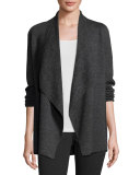 Fine Merino Birdseye Angle-Front Jacket, Charcoal, Plus Size