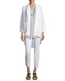 Sleeveless Button-Front Mesh Shirt, Silver