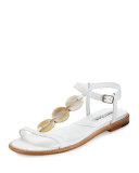Fonga Circle Leather Flat Thong Sandal, White