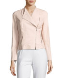 Brianna Embossed Lambskin Moto Jacket, Bright Pink