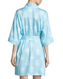 Chandelier-Print Short Kimono Robe, Blue