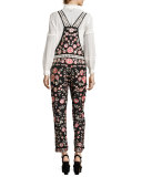 Cherry Blossom Embroidered Dungarees, Black