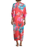 Chianti Floral-Print Lounge Caftan, Cinnabar