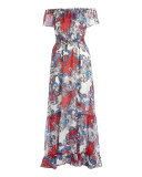 Off-The-Shoulder Paisley-Print Maxi Dress, Red Pattern