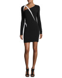 Asymmetric-Cutout Long-Sleeve Dress, Black/Off White