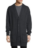 Ribbed-Trim Knit Cardigan Coat, Heather Shadow
