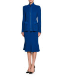 Ottoman Knit Flare-Hem Skirt, Electric Blue