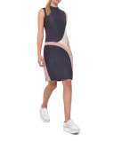 Printed Denim Sleeveless Dress, Dark Blue