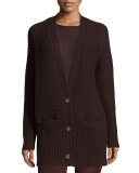 Chunky Wool-Cashmere Cardigan, Raisin