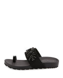 Tulia Jeweled Flat Slide Sandal, Black