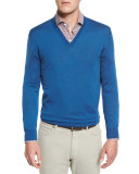 High-Performance Merino Wool V-Neck Sweater, Aqua