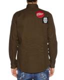 Military Shirt Jacket with Patches, Green