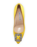 Hangisi Crystal-Buckle Satin 105mm Pump, Yellow