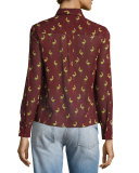 Willa Bird-Print Silk Shirt, Multicolor