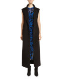 Long Sleeveless Bonded Wool Jacket, Black