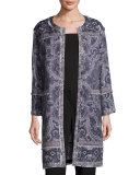 Bree Long Printed Coat, Black Multi