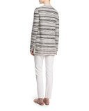 Belessa Striped Side-Slit Cardigan, Caviar/Alabaster