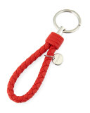 Intrecciato Lambskin Key Ring, Red