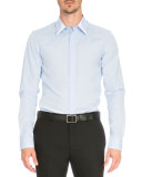 Woven Shirt with Two-Tone Collar, Light Blue