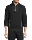 Mesh-Trim Half-Zip Pullover Sweater, Black