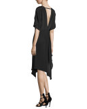 Geena Asymmetric V-Neck Dress, Black
